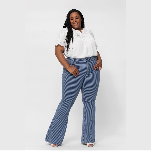 Judy Blue Denim - Last 1! 14W Judy Blue hi Waist Super Flare Pin Stripe Dark
